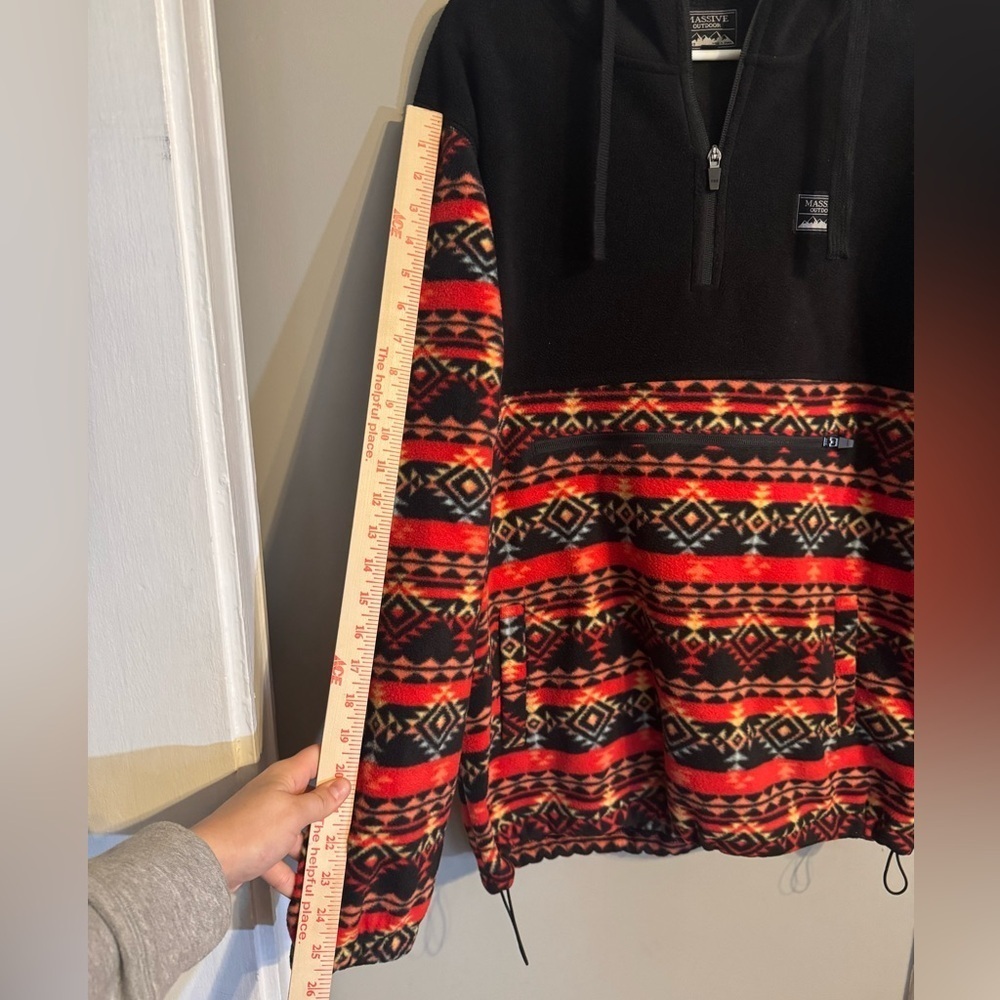Super Massive Outdoor Aztec Black and Red Patterned Fleece Pullover Sweater - Picture 9 of 10